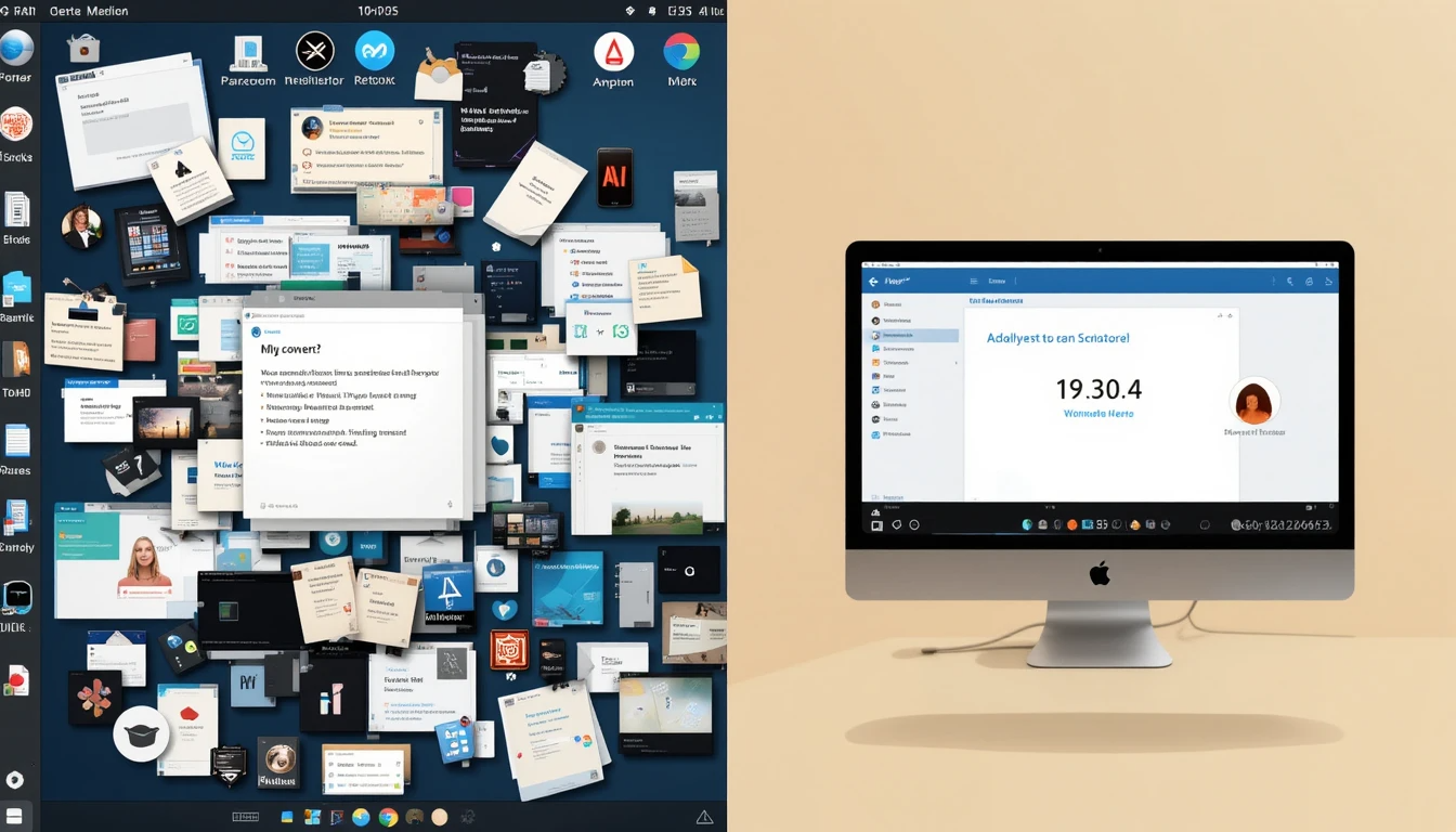 Split screen showing scattered tasks vs. focused timer-based work