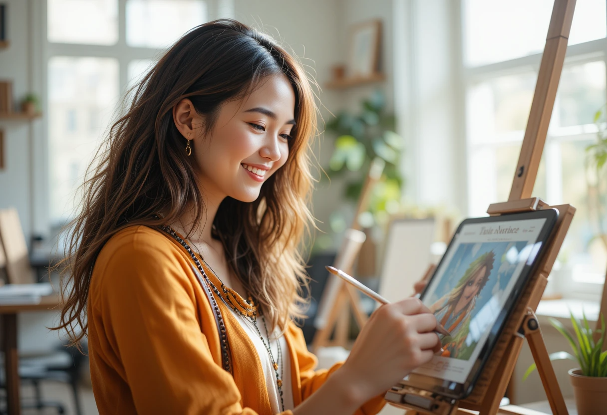 A person creatively working in a state of joy and focus, representing flow